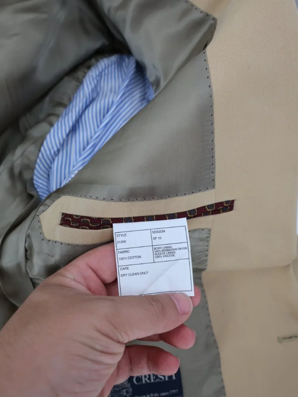 J Crew Sport Coat Mens 40L Ludlow Jacket Crespi Single Breasted Two Button Beige